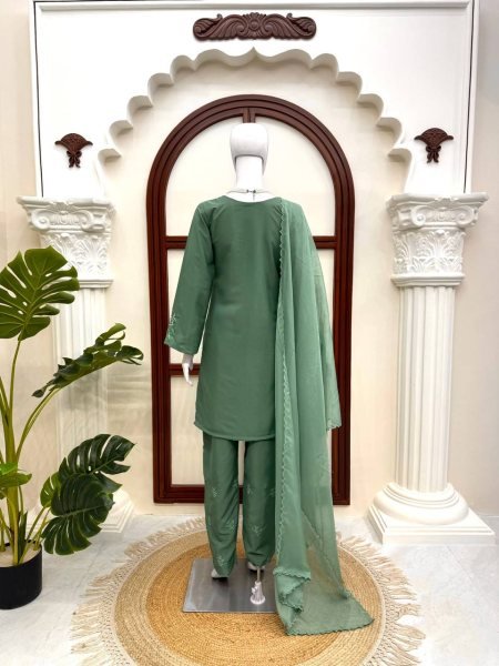 Mesmerizing  Olive Green American Silk Traditional Suit for Weddings   Celebrations using Thread work Ready To Wear Collection