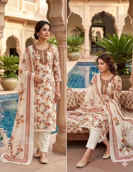 Mesmerizing Orange Lilan Cotton Suit Set with Stylish Beat Work for Traditional Occasions Punjabi Dress Materials Wholesale