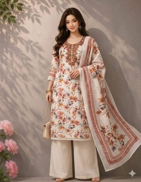 Mesmerizing Orange Lilan Cotton Suit Set with Stylish Beat Work for Traditional Occasions Punjabi Dress Materials Wholesale