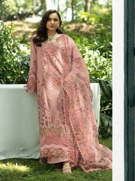 Mesmerizing Pink Designer Cambric Cotton Embroidered Suit with Digital Print Dupatta 