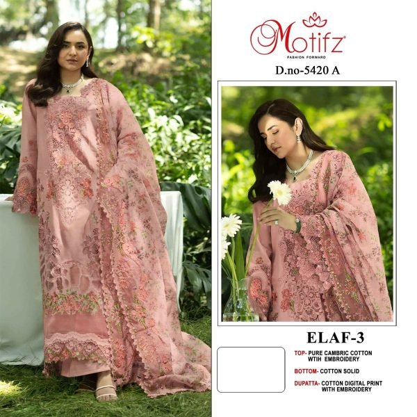 Mesmerizing Pink Designer Cambric Cotton Embroidered Suit with Digital Print Dupatta Pakistani Suits Wholesale