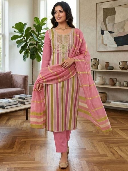 Mesmerizing Pink Elegant Traditional Suit Material for Festive and Wedding Wear Dress Material 