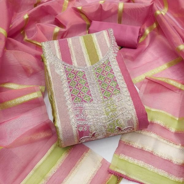 Mesmerizing Pink Elegant Traditional Suit Material for Festive and Wedding Wear Color Set Matching Dress Material Wholesale