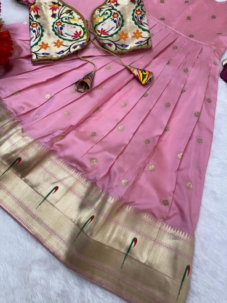 Mesmerizing Pink Girls Traditional Paithani Dress for Wedding and Festive Wear Girls Wear