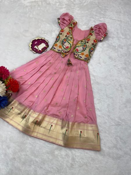 Mesmerizing Pink Girls Traditional Paithani Dress for Wedding and Festive Wear Girls Wear