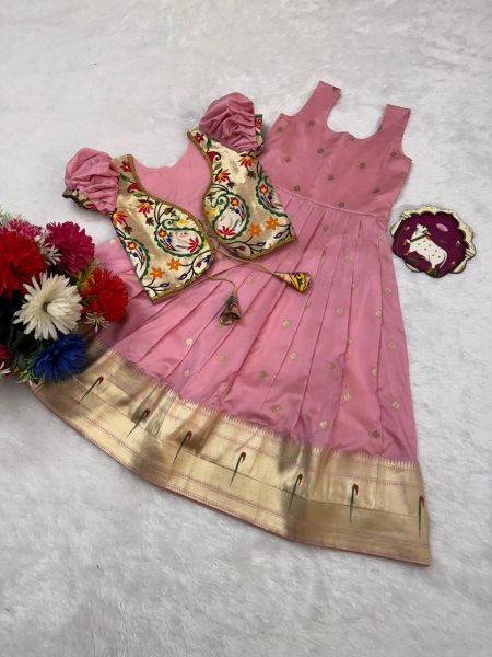 Mesmerizing Pink Girls Traditional Paithani Dress for Wedding and Festive Wear Girls Wear