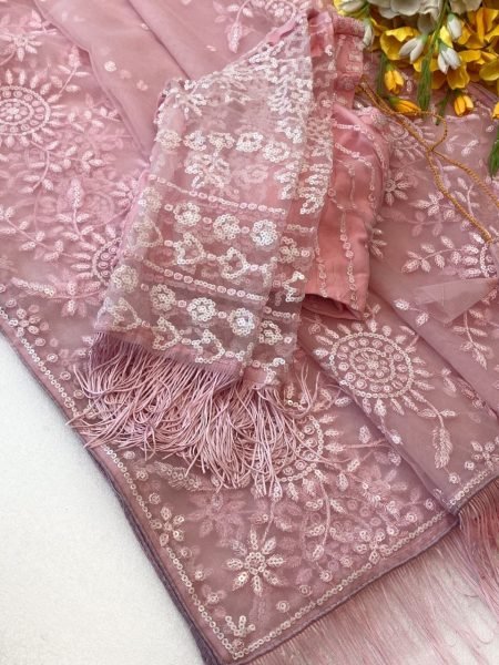 Mesmerizing Pink Sequins Saree with Heavy Embroidered Blouse for Festive Wear Bollywood Fancy Sarees Wholesale