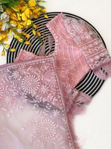Mesmerizing Pink Sequins Saree with Heavy Embroidered Blouse for Festive Wear Bollywood Fancy Sarees Wholesale