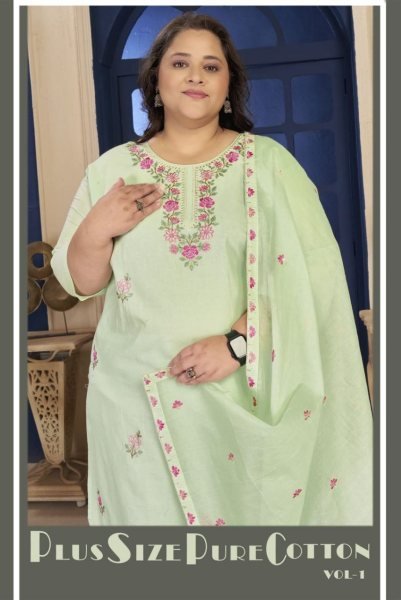 Mesmerizing Pista Green Plus-Size Cotton Palazzo Suit Set For Office Wear Plus Size Kurti / Gown