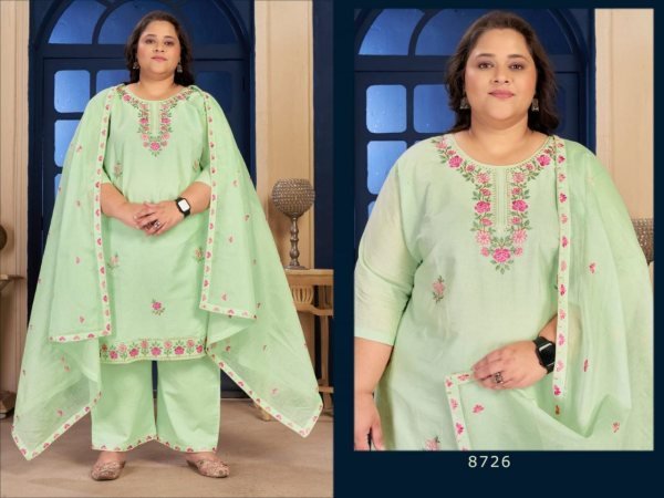 Mesmerizing Pista Green Plus-Size Cotton Palazzo Suit Set For Office Wear Plus Size Kurti / Gown