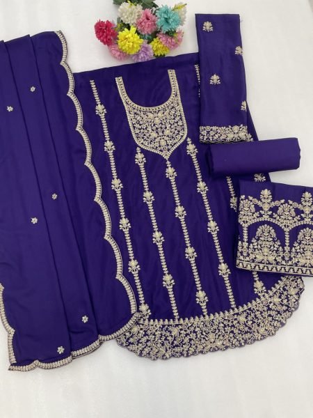 Mesmerizing Purple Airtex Chinon Top with Heavy Embroidered Chinon Palazzo For Wedding Designer Plazzo Salwar Suits Wholesale