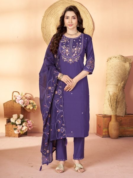 Mesmerizing Purple Designer Anarkali Suit in Pure Mal Chanderi with Handwork For Daily Wear Embroidery Kurtis 