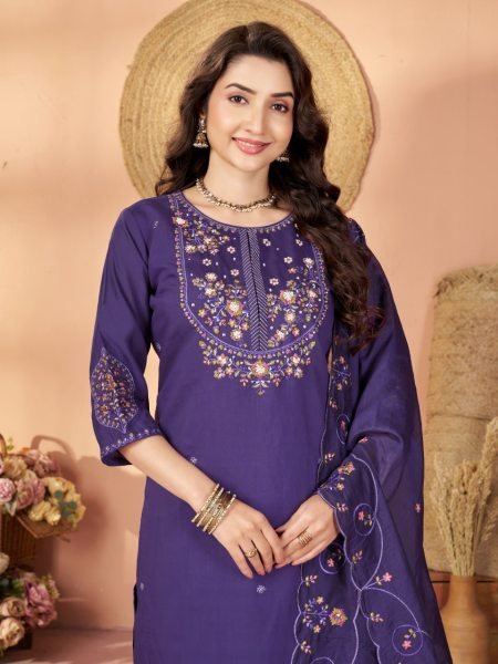 Mesmerizing Purple Designer Anarkali Suit in Pure Mal Chanderi with Handwork For Daily Wear Embroidery Kurtis 