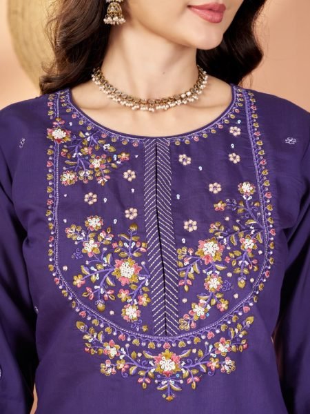 Mesmerizing Purple Designer Anarkali Suit in Pure Mal Chanderi with Handwork For Daily Wear Embroidery Kurtis 