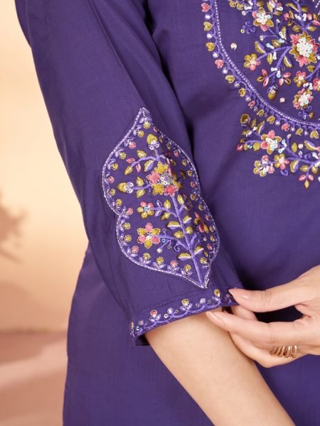 Mesmerizing Purple Designer Anarkali Suit in Pure Mal Chanderi with Handwork For Daily Wear Embroidery Kurtis 