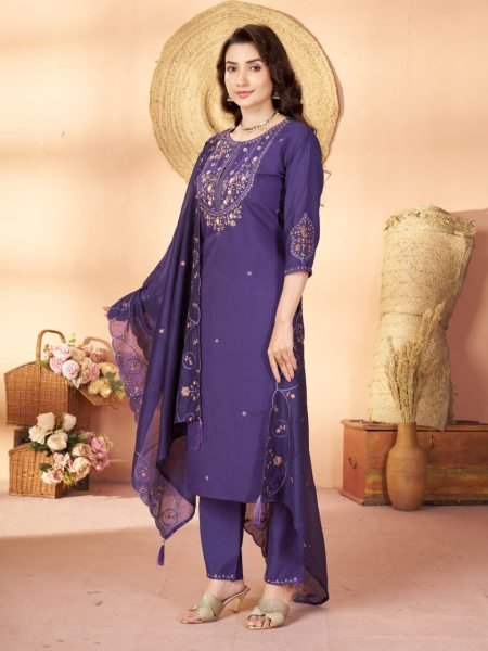 Mesmerizing Purple Designer Anarkali Suit in Pure Mal Chanderi with Handwork For Daily Wear Embroidery Kurtis 