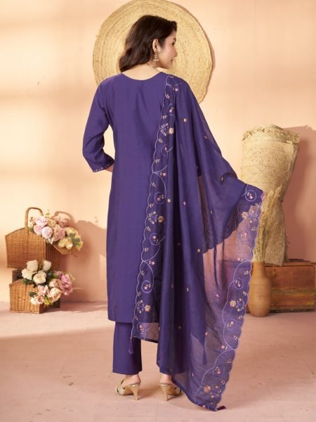 Mesmerizing Purple Designer Anarkali Suit in Pure Mal Chanderi with Handwork For Daily Wear Embroidery Kurtis 