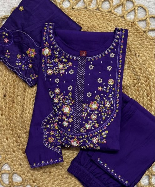 Mesmerizing Purple Designer Anarkali Suit in Pure Mal Chanderi with Handwork For Daily Wear Embroidery Kurtis 