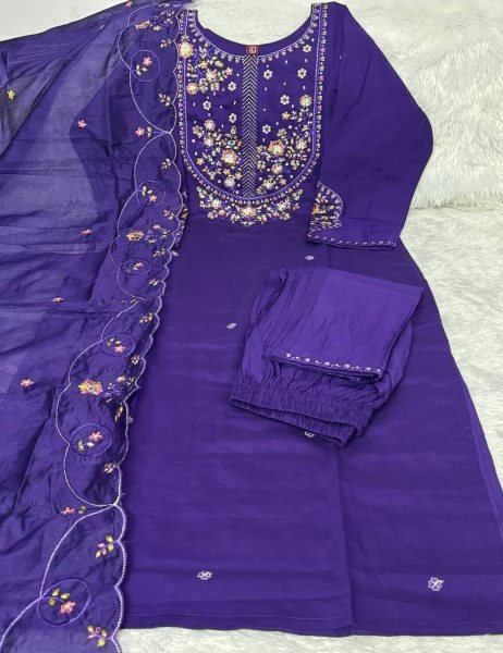 Mesmerizing Purple Designer Anarkali Suit in Pure Mal Chanderi with Handwork For Daily Wear Embroidery Kurtis 