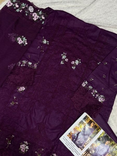 Mesmerizing Purple Embroidered Cotton Suit Set for Wholesaler at Manufacturer Rate Pakistani Suits Wholesale