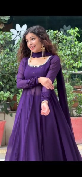 Mesmerizing Purple Fox Georgette Gown with Palazzo and Embroidered Dupatta Anarkali Kurtis 