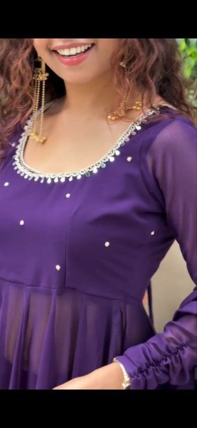 Mesmerizing Purple Fox Georgette Gown with Palazzo and Embroidered Dupatta Anarkali Kurtis 