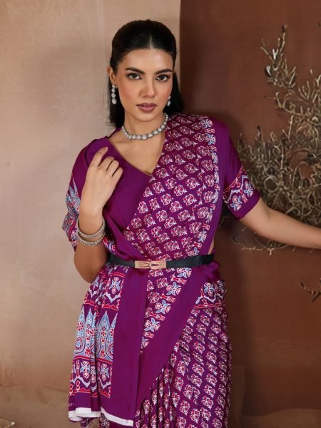 Mesmerizing Purple Soft Satin Georgette Printed Saree for Festive Wear Georgette Sarees Wholesale