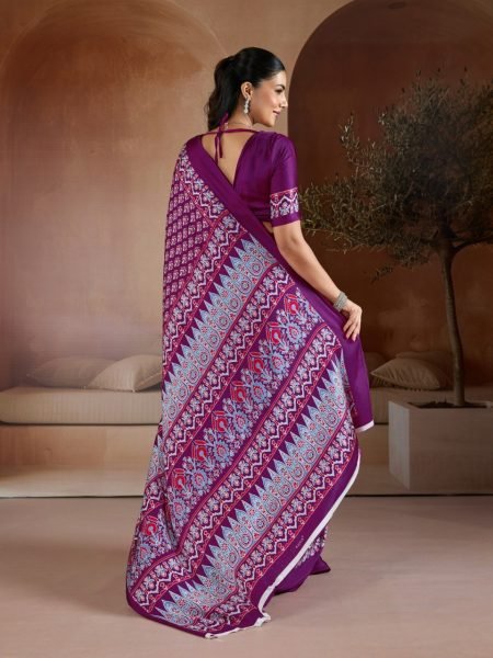Mesmerizing Purple Soft Satin Georgette Printed Saree for Festive Wear Georgette Sarees Wholesale