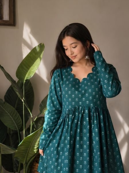 Mesmerizing Rama Heavy Rayon Printed One Piece Dress for Women Kurtis