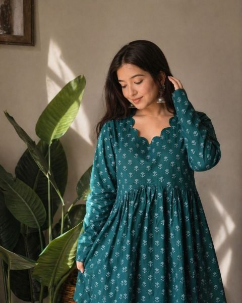 Mesmerizing Rama Heavy Rayon Printed One Piece Dress for Women Tunics kurti