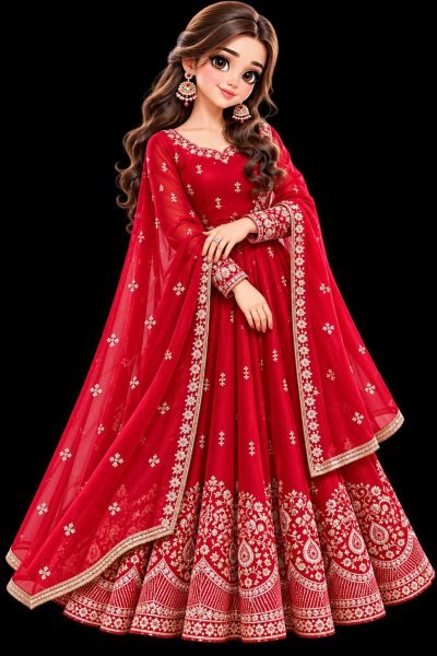 Mesmerizing Red Fendy Silk Embroidered Gown with Micro Cotton Pant for Diwali Festival Ready To Wear Collection