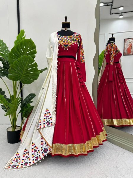 Mesmerizing Red Rayon Silk Lehenga Choli with Real Mirror Work and Kodi Lace  Lehenga