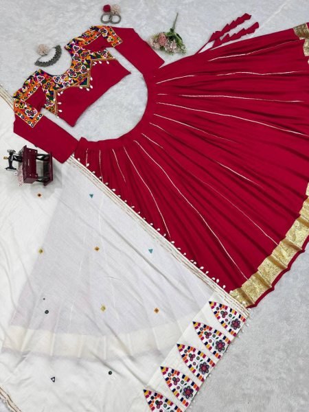 Mesmerizing Red Rayon Silk Lehenga Choli with Real Mirror Work and Kodi Lace Navratri Lehnega Choli