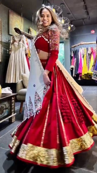 Mesmerizing Red Rayon Silk Lehenga Choli with Real Mirror Work and Kodi Lace Navratri Lehnega Choli