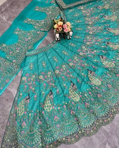Mesmerizing Sky Blue Butterfly Net Coding Sequins Lehenga at Wholesale Rate Bridal Lehenga Choli