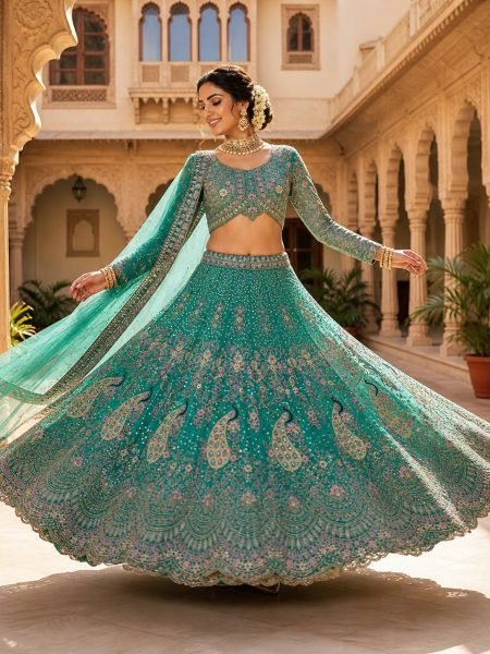 Mesmerizing Sky Blue Butterfly Net Coding Sequins Lehenga at Wholesale Rate Bridal Lehenga Choli