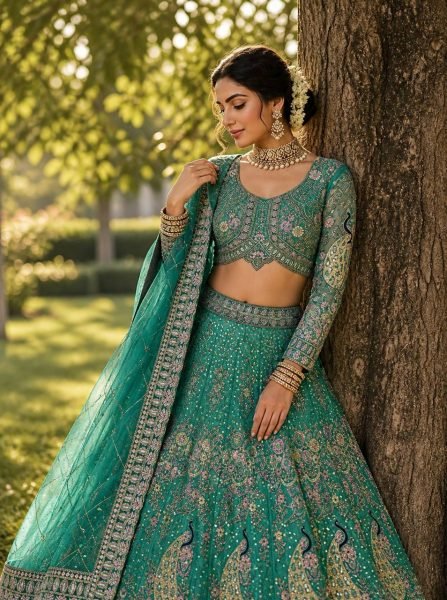 Mesmerizing Sky Blue Butterfly Net Coding Sequins Lehenga at Wholesale Rate Bridal Lehenga Choli