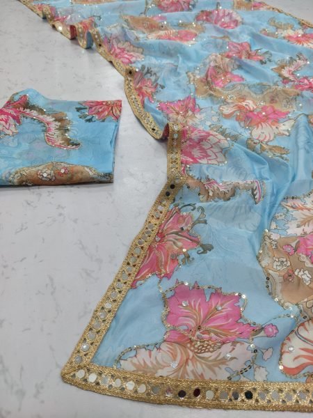 Mesmerizing Sky Blue Latest Designer Tabby Silk Saree with Hand Sequin and Mirror Work Silk Sarees Wholesale