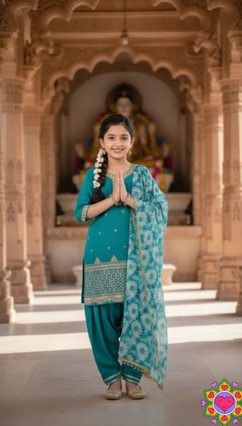 Mesmerizing Teal Blue Floral Embroidered Kids Silk Crepe Suit Set with Dupatta Girls Wear