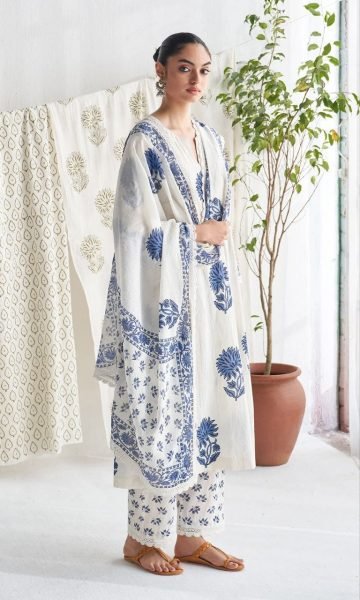 Mesmerizing White Jaipuri Cotton Kurta Pant Dupatta Set with Bracelet Combo Cotton Kurtis Wholesale