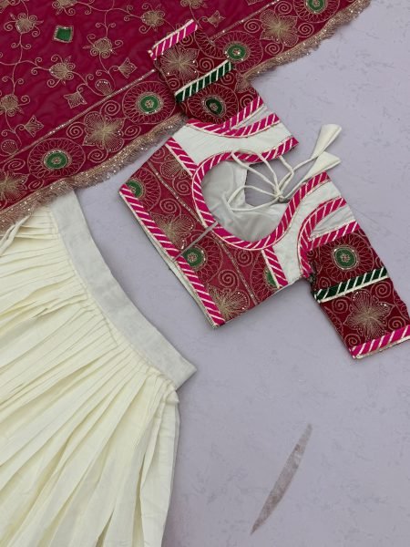 Mesmerizing White Pink Navratri Lehenga Choli with Embroidered Georgette Dupatta Navratri Lehnega Choli