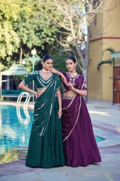 Mesmerizing Wine Bridal Style Rangoli Crush Lehenga Choli with 4 Meter Flared Skirt Designer Lehenga Choli