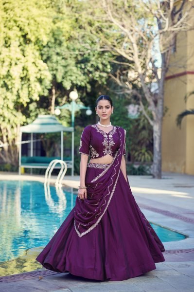 Mesmerizing Wine Bridal Style Rangoli Crush Lehenga Choli with 4 Meter Flared Skirt Designer Lehenga Choli