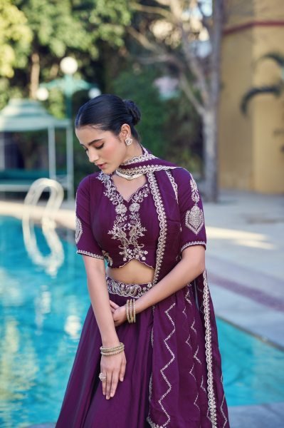 Mesmerizing Wine Bridal Style Rangoli Crush Lehenga Choli with 4 Meter Flared Skirt Designer Lehenga Choli