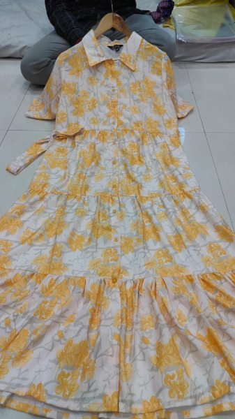 Mesmerizing Yellow Rayon Long Kurti with Floral Print for Office Wear at Manufacturer Rate Western Ladies Top Wholesale