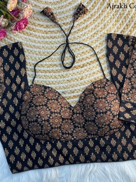 Midnight Ajrakh Stylish Cotton Blouse with Halter Neck & Padding Blouse Collection