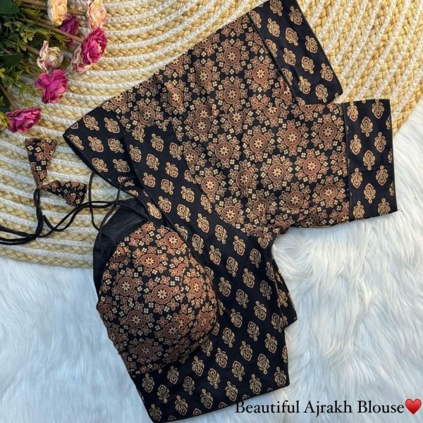 Midnight Ajrakh Stylish Cotton Blouse with Halter Neck & Padding Blouse Collection