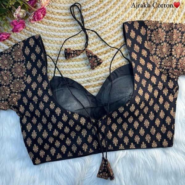 Midnight Ajrakh Stylish Cotton Blouse with Halter Neck & Padding Blouse Collection