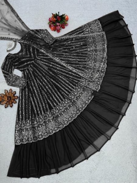 Midnight Black Georgette Lehenga Bold Glam for Evening Looks Ready To Wear Collection