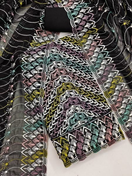 Midnight Black Jorjat Dress Fabric with Pastel Siffly Embroidery Must Have Festive Look Color Set Matching Dress Material Wholesale